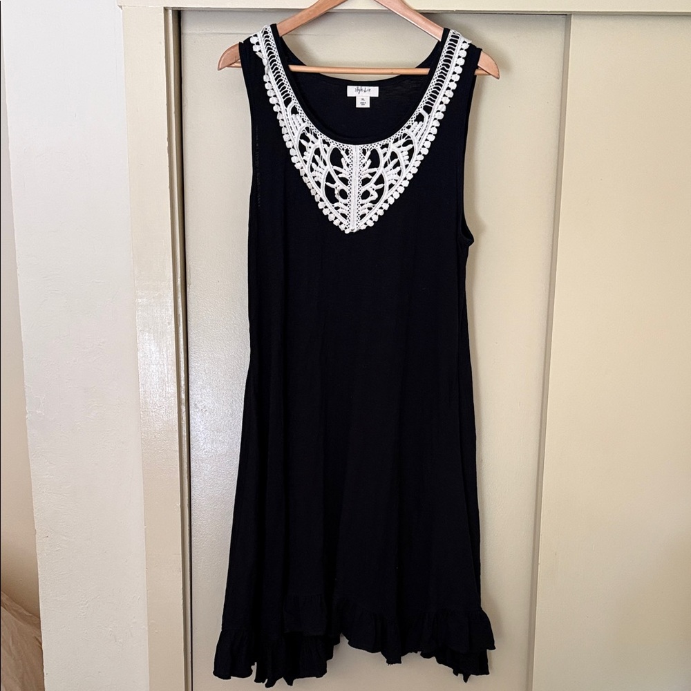 Style & Co. Black Sleeveless Dress with White Crochet Neckline